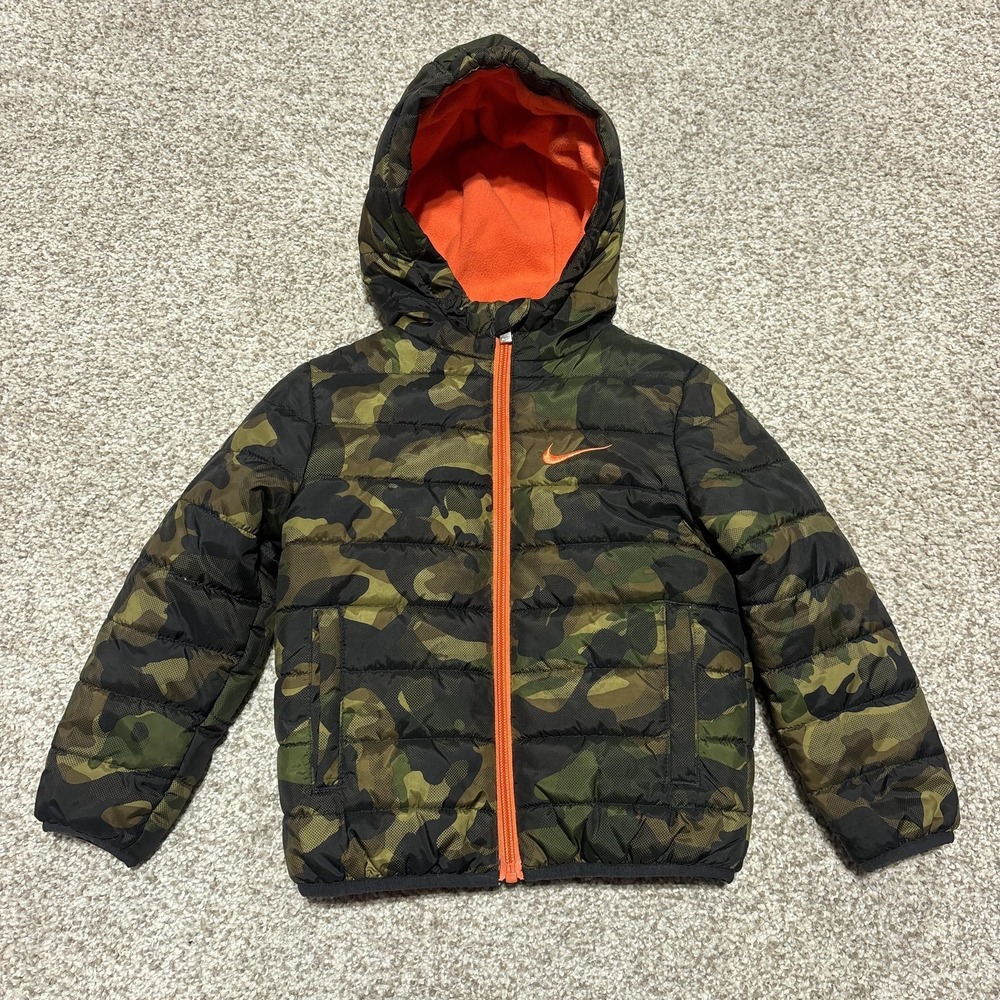 Nike Jacket Toddler‎ 3T Green Camo Hooded Puffer Full Zip Fleece Lined Winter